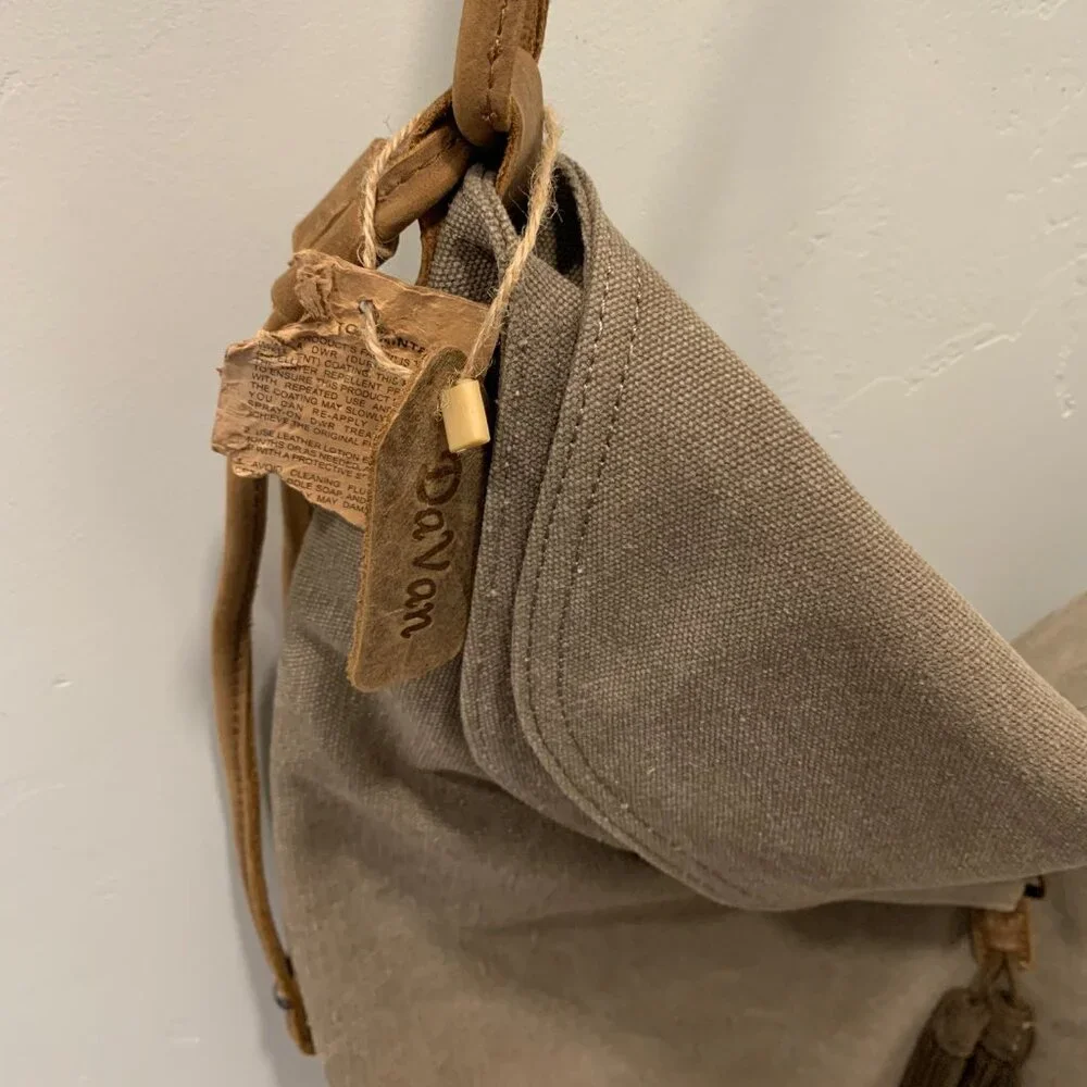 DeVan Canvas & Leather Crossbody Bag BOHO Minimalist - Picture 5 of 6